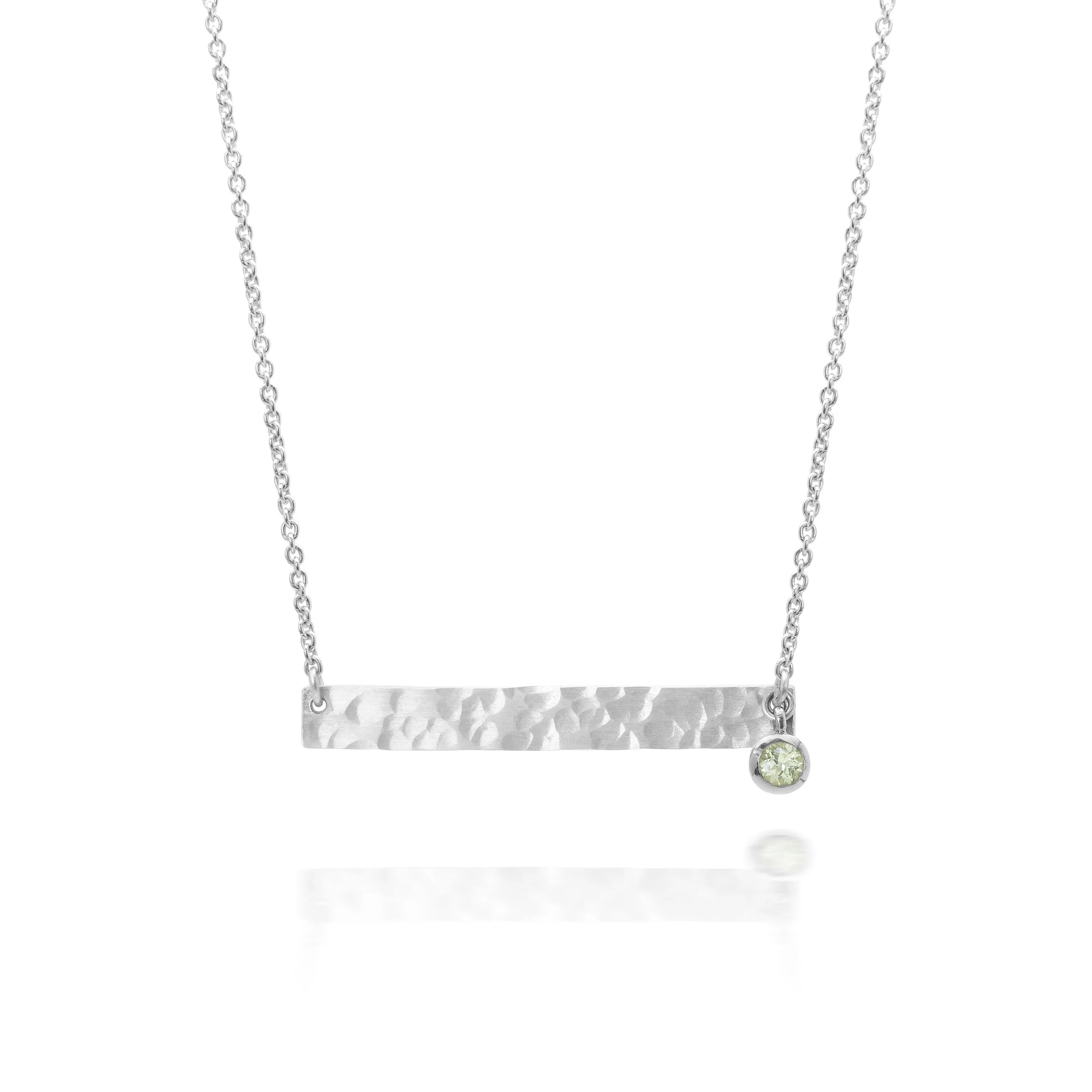 Hammered bar gem necklace gold rose gold or silver cup